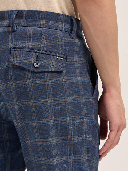 Men Checked Regular Fit Formal Trousers TRO-SEON-BL
