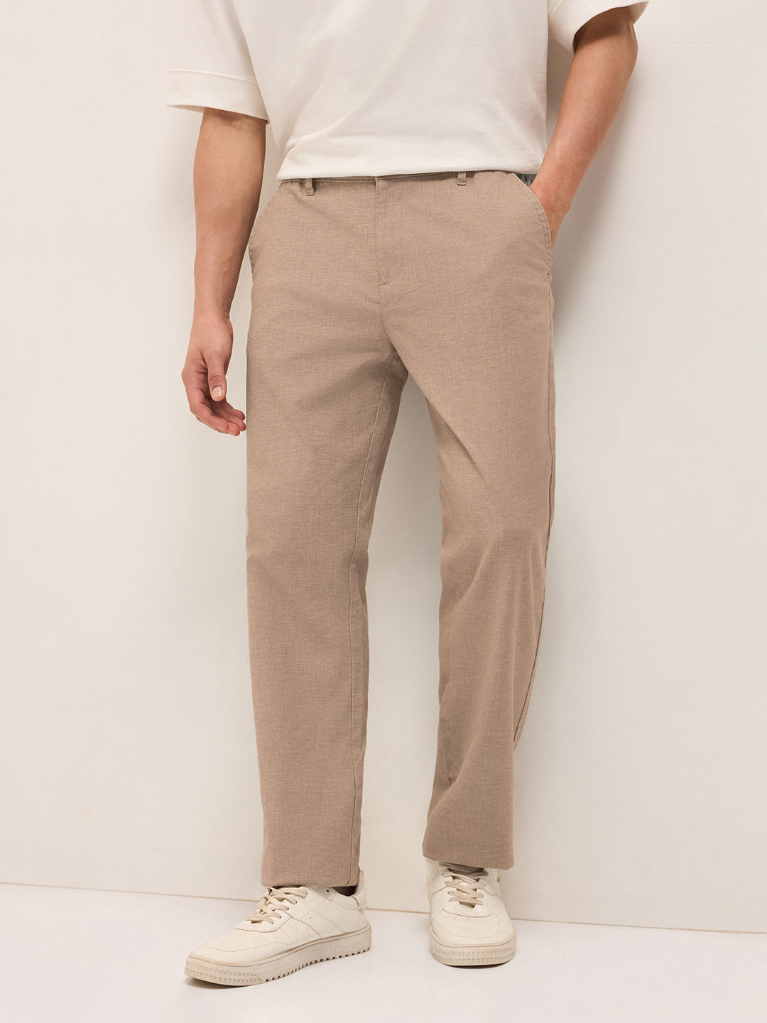 Men Mid Rise Solid Straight Fit Casual Trousers TRO-SHANG-BR