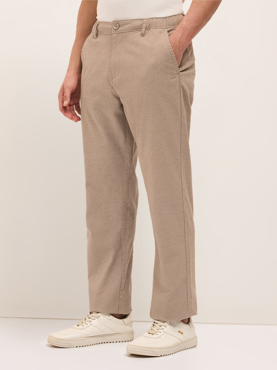 Men Mid Rise Solid Straight Fit Casual Trousers TRO-SHANG-BR