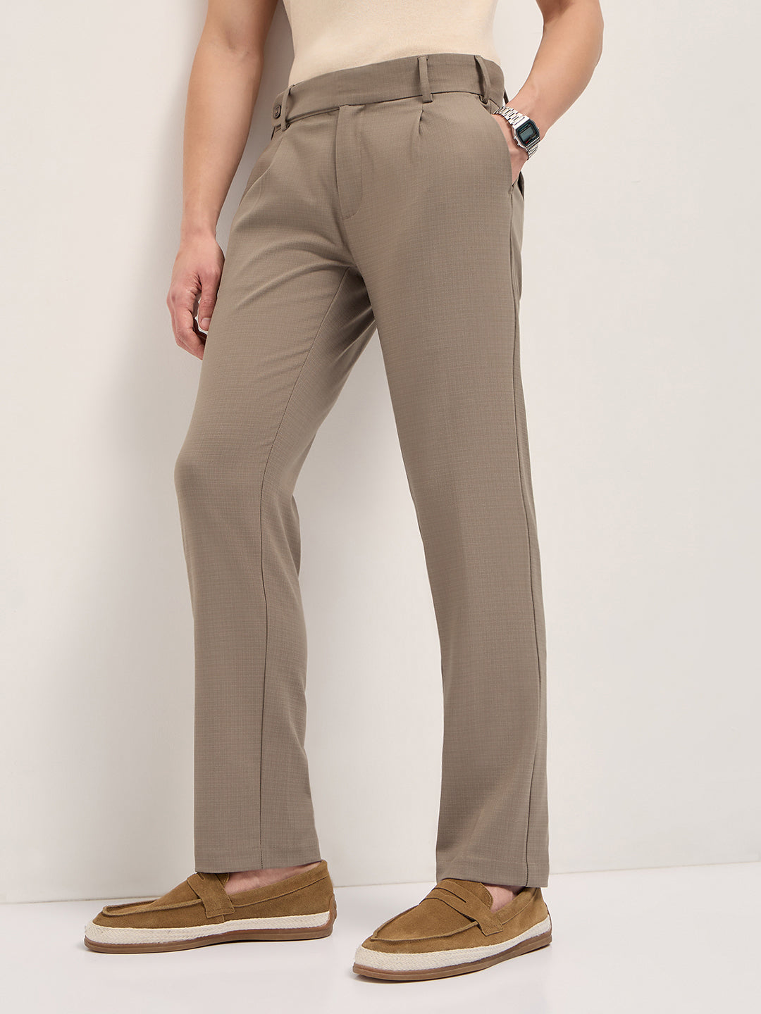 Men's Woven Checked Regular Fit Formal Trouser TRO-TAE-BR