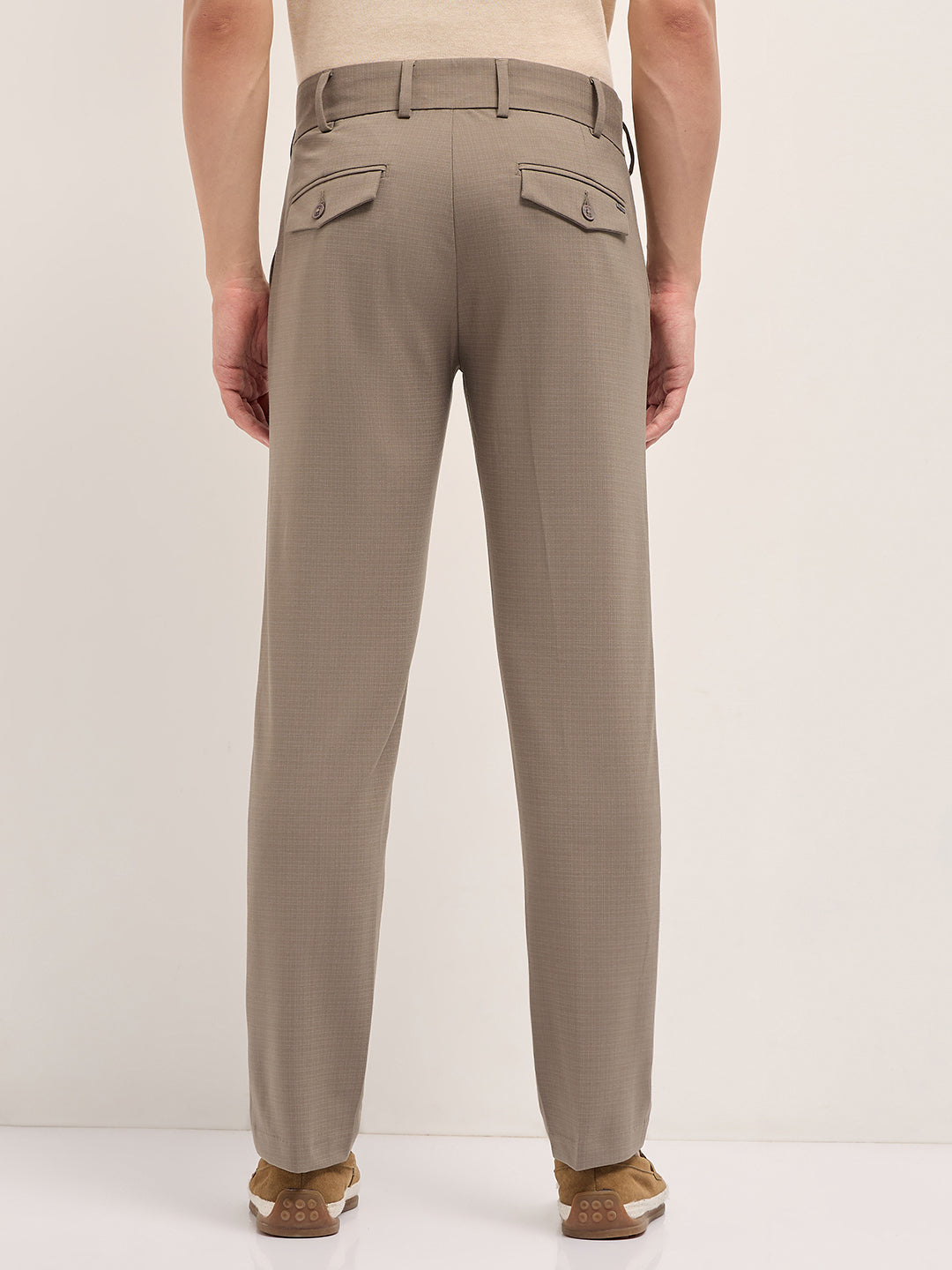 Men's Woven Checked Regular Fit Formal Trouser TRO-TAE-BR