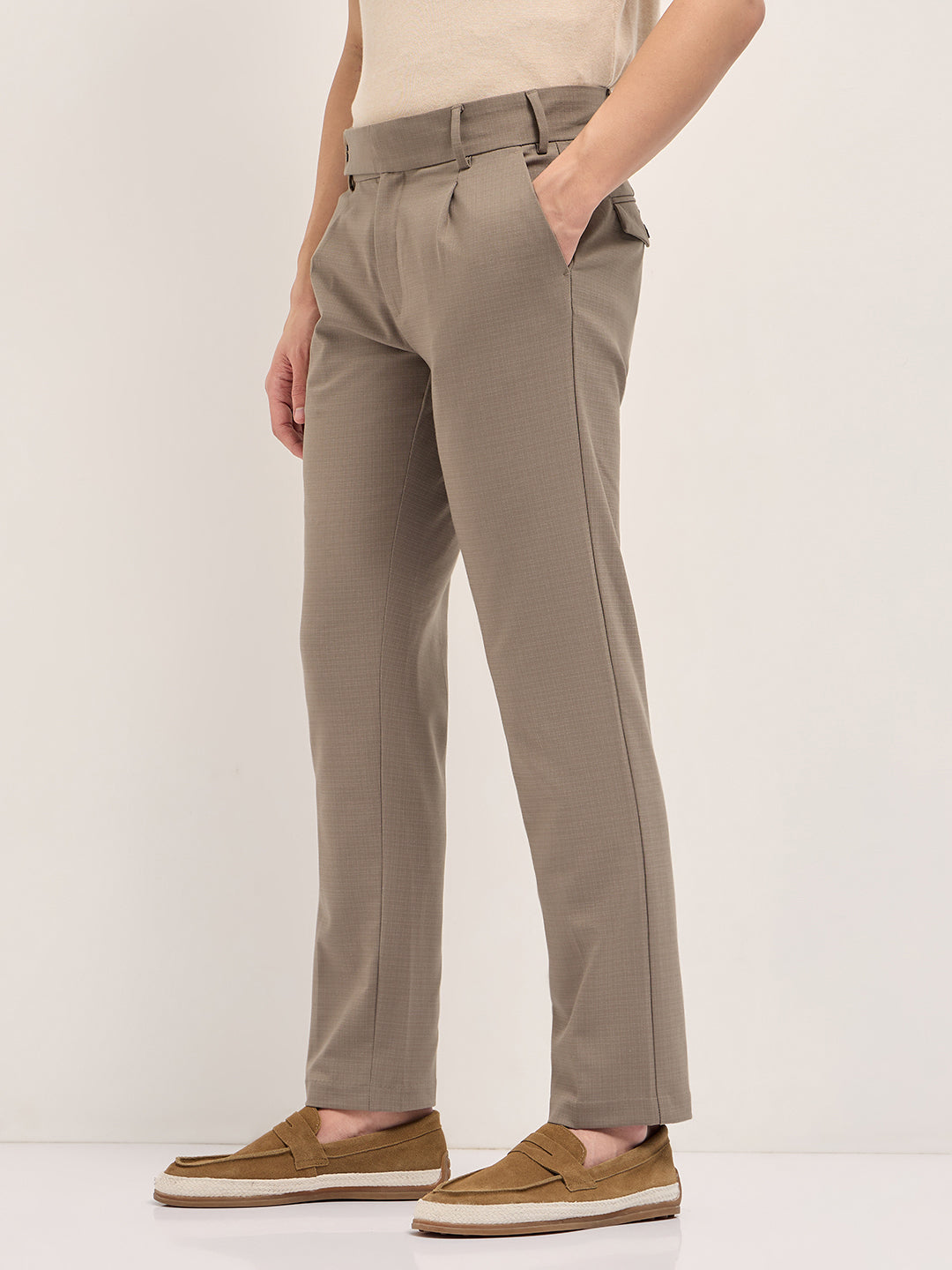 Men's Woven Checked Regular Fit Formal Trouser TRO-TAE-BR