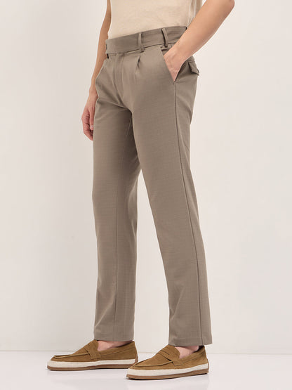 Men's Woven Checked Regular Fit Formal Trouser TRO-TAE-BR