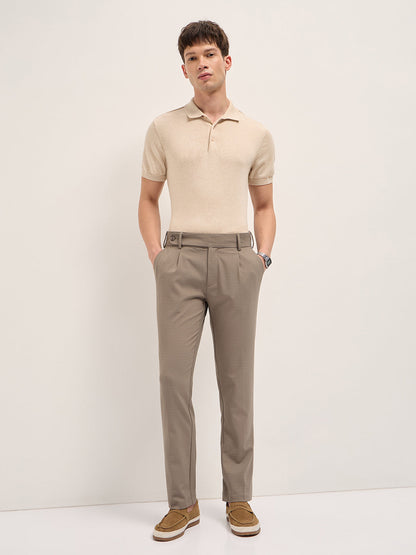 Men's Woven Checked Regular Fit Formal Trouser TRO-TAE-BR