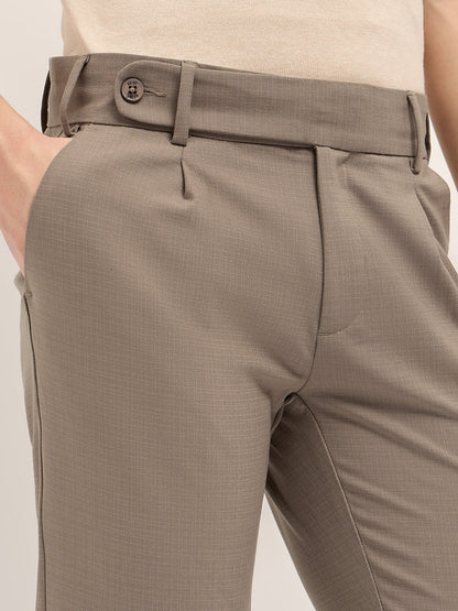 Men's Woven Checked Regular Fit Formal Trouser TRO-TAE-BR