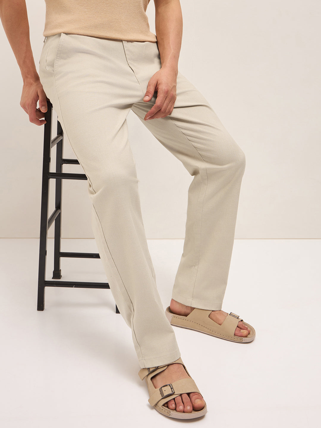 Men Mid Rise Solid Straight Fit Casual Trousers TRO-TELUNE-BG