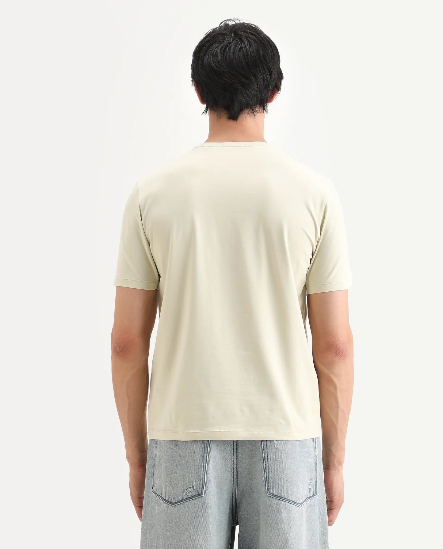 Rare Rabbit Men's Trov Pastel Green Cotton Blend Fabric Half Sleeve Crew Neck Regular Fit Graphic Print T-Shirt | Rare Rabbit at Broadway
