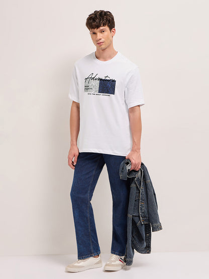 Men Graphic Printed Crew Neck Pure Cotton Relax Fit Tshirt TSH-ADEV-WH