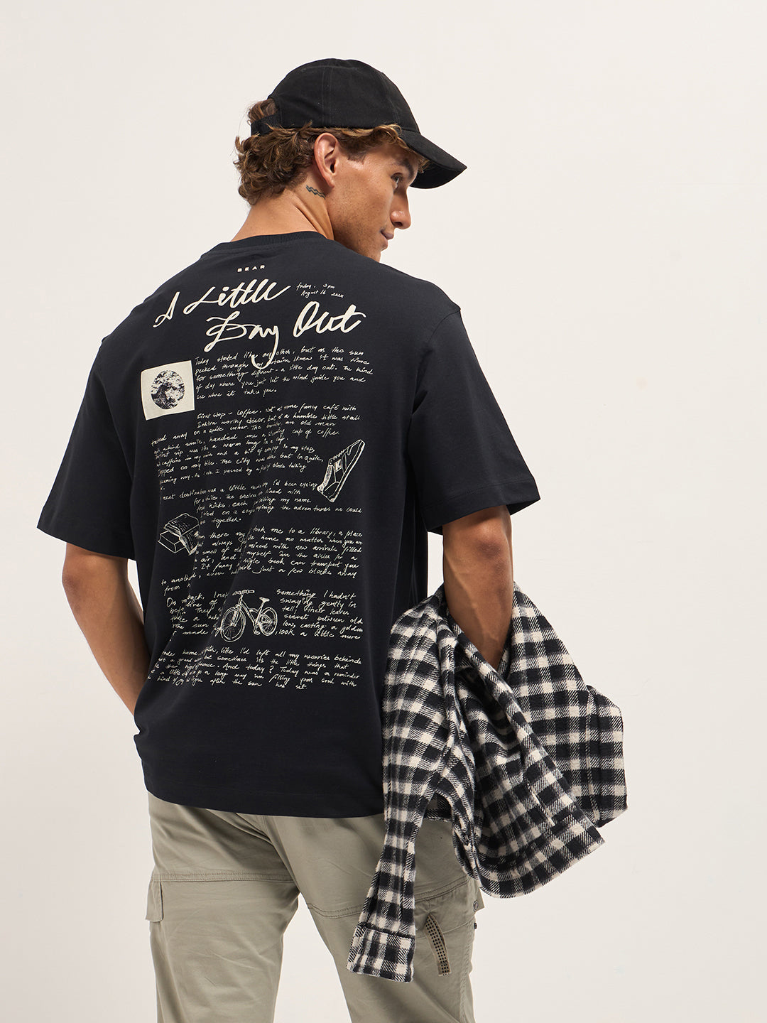 Men's Graphic Oversized T-Shirt with Handwritten Text Print TSH-ALIDO-BK