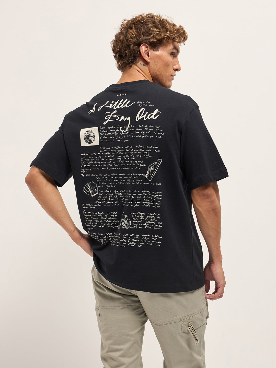 Men's Graphic Oversized T-Shirt with Handwritten Text Print TSH-ALIDO-BK