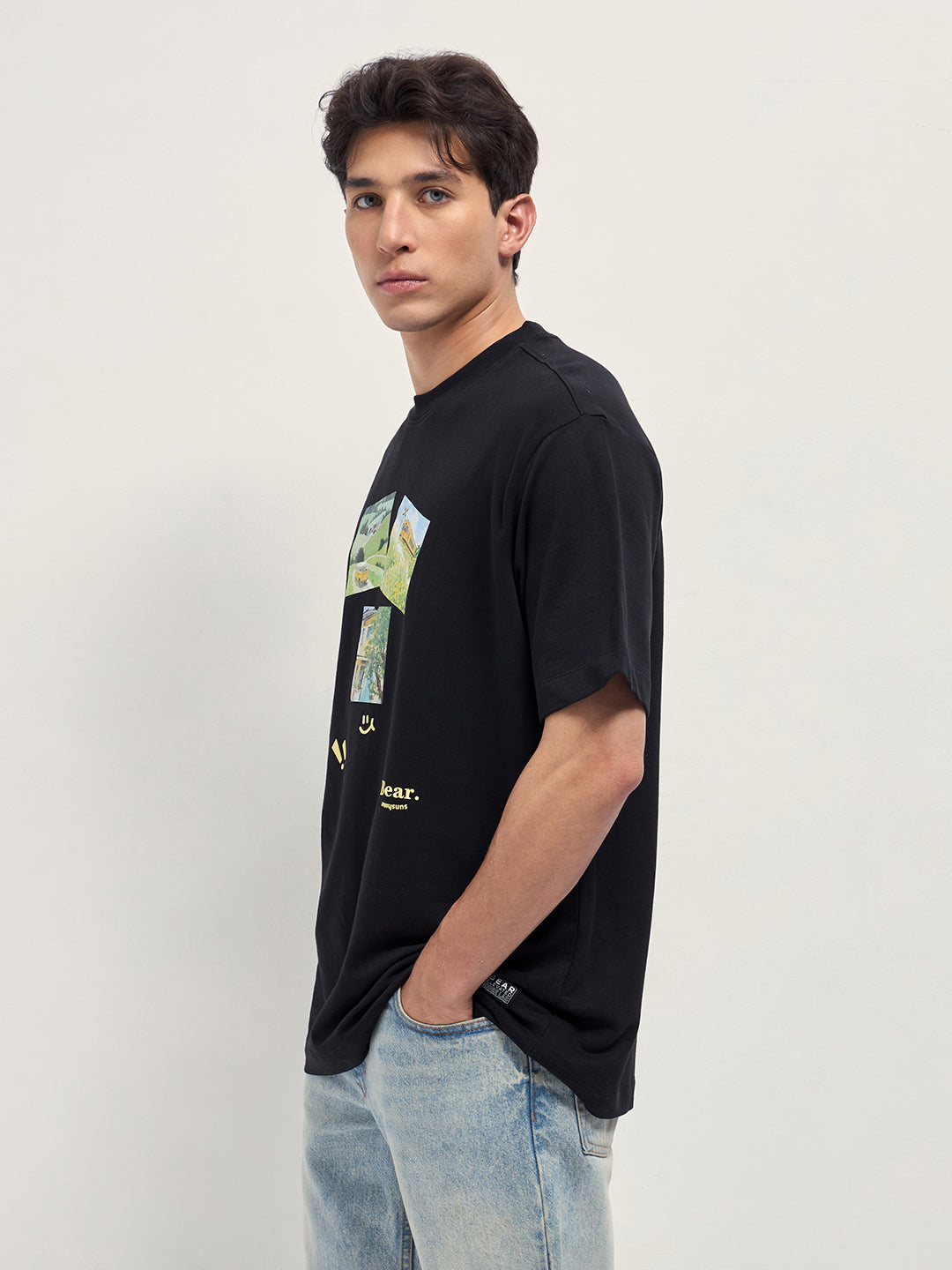 Men Pure Cotton Crew Neck Oversize Fit Tshirt TSH-BATOR-BK