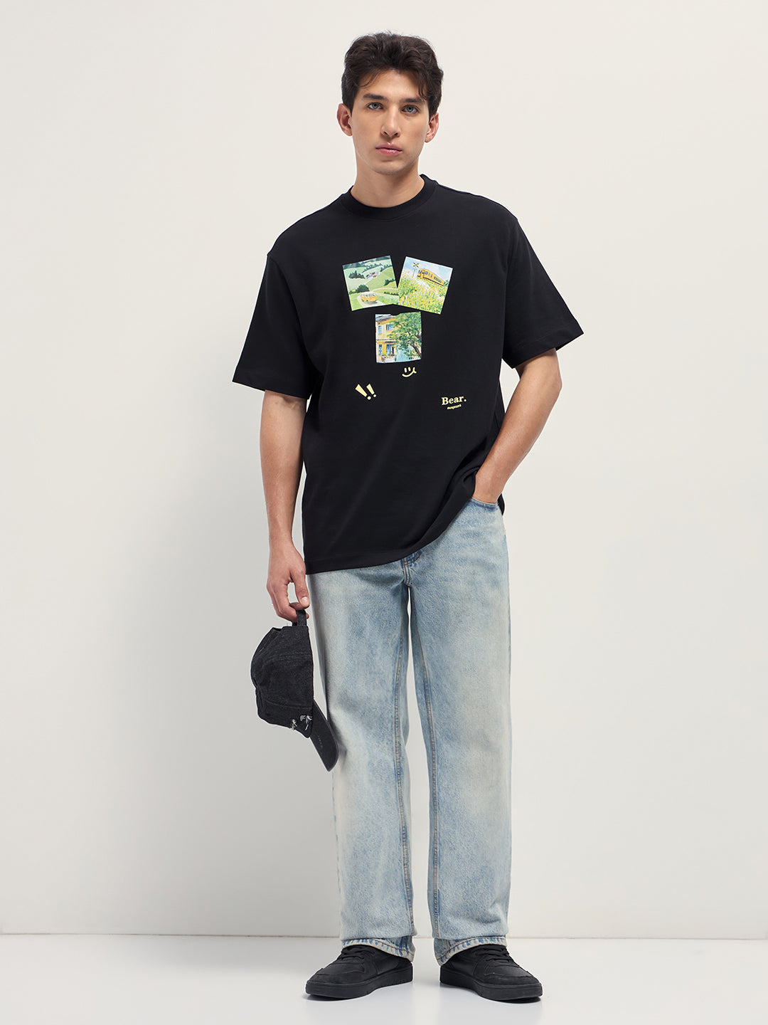 Men Pure Cotton Crew Neck Oversize Fit Tshirt TSH-BATOR-BK