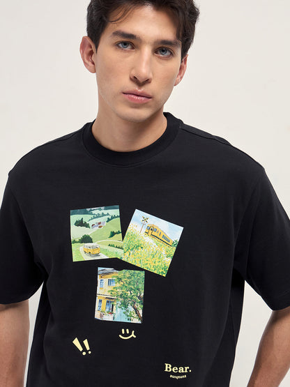 Men Pure Cotton Crew Neck Oversize Fit Tshirt TSH-BATOR-BK