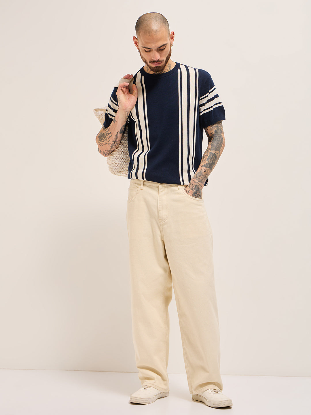 Men's Pure Cotton Striped Crew Neck Tshirt TSH-CELOR-BL