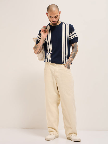 Men's Pure Cotton Striped Crew Neck Tshirt TSH-CELOR-BL