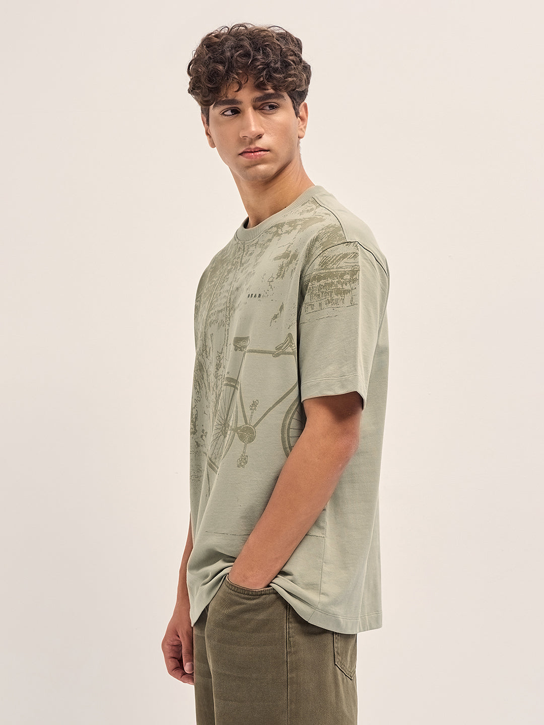 Men Abstract Printed Crew Neck Pure Cotton Oversize Tshirt TSH-CYCLE-BG