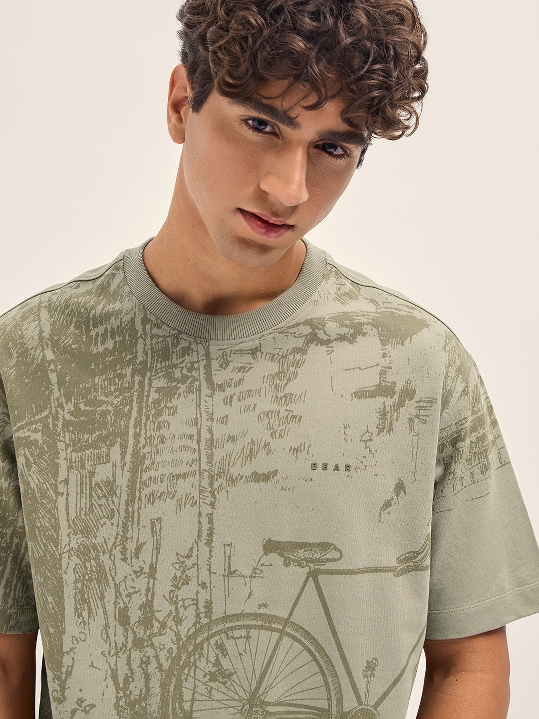 Men Abstract Printed Crew Neck Pure Cotton Oversize Tshirt TSH-CYCLE-BG