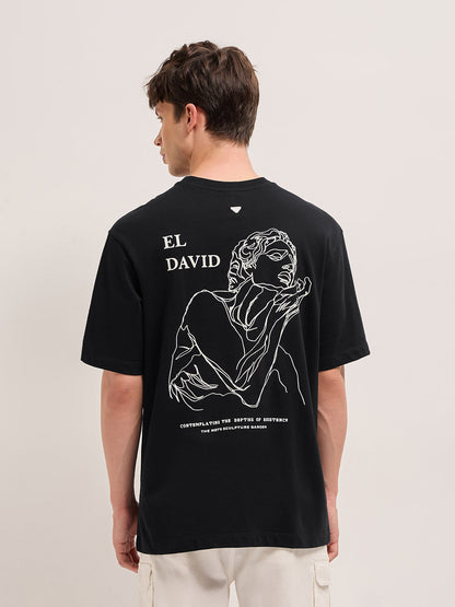 Men Graphic Printed Crew Neck Pure Cotton Oversize Tshirt TSH-DAVID-BK