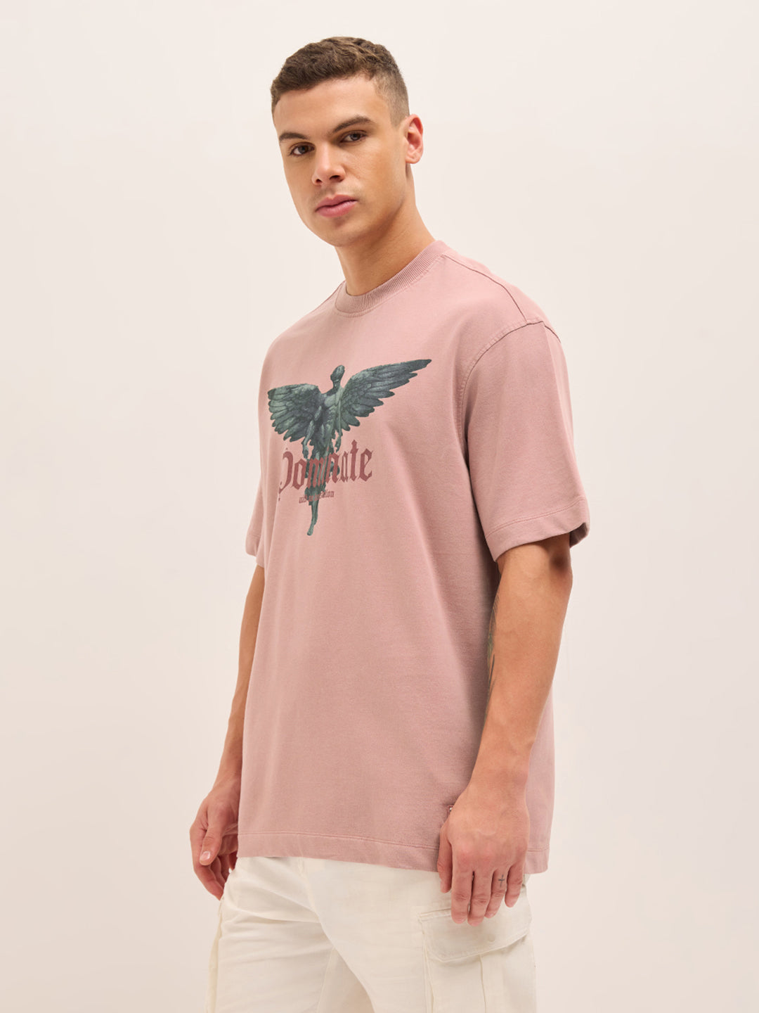 Men Graphic Printed Crew Neck Pure Cotton Oversize Tshirt TSH-DOM-PK