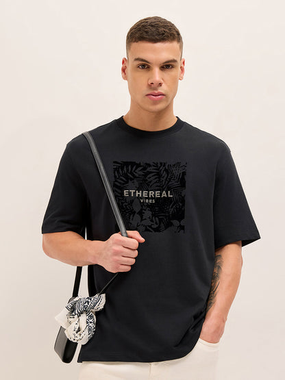 Men Graphic Printed Crew Neck Pure Cotton Relax Fit Tshirt TSH-ETH-BK