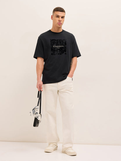 Men Graphic Printed Crew Neck Pure Cotton Relax Fit Tshirt TSH-ETH-BK