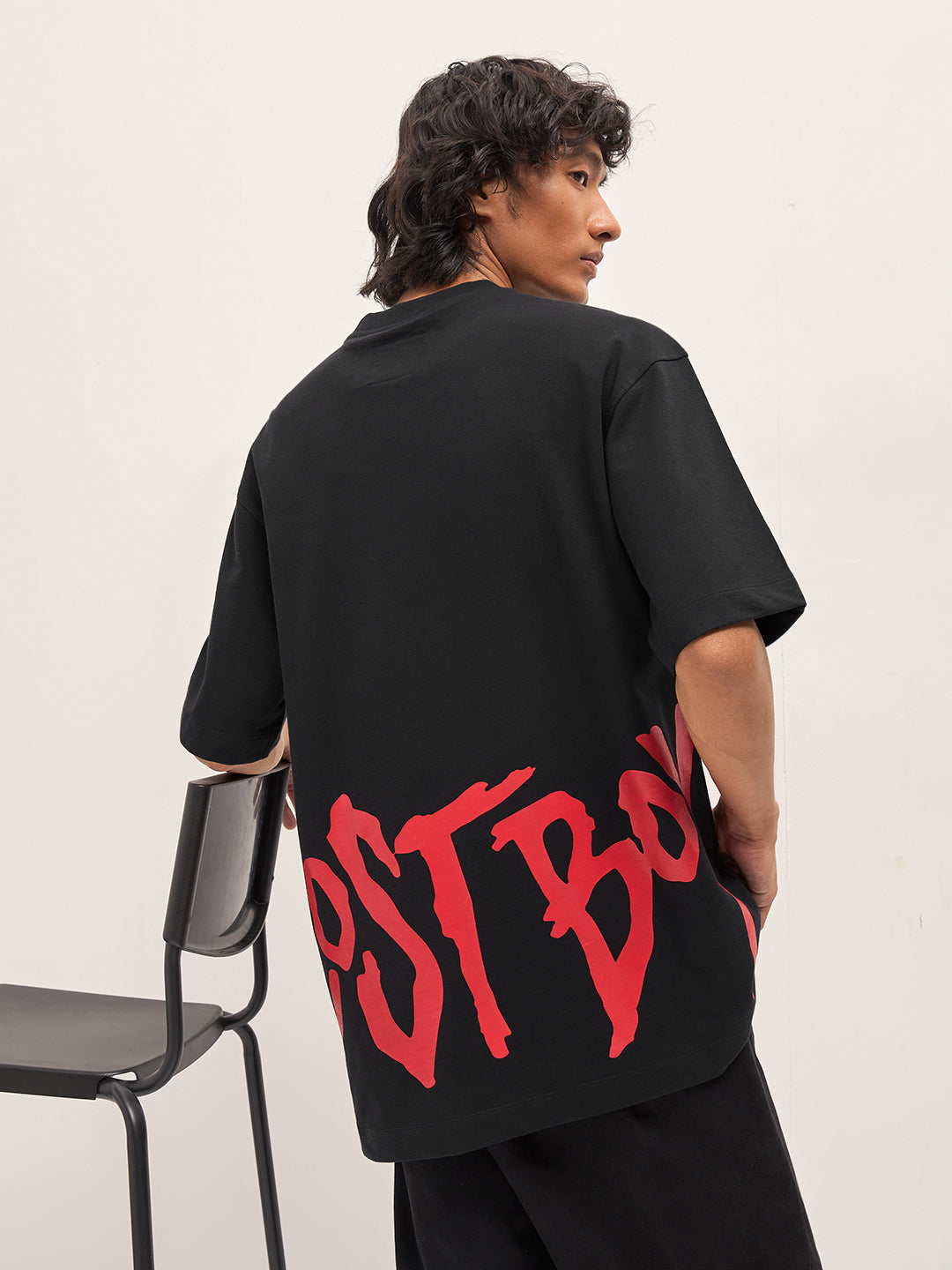 Men Solid Crew Neck Pure Cotton Oversize Tshirt TSH-LOSTIN-BK