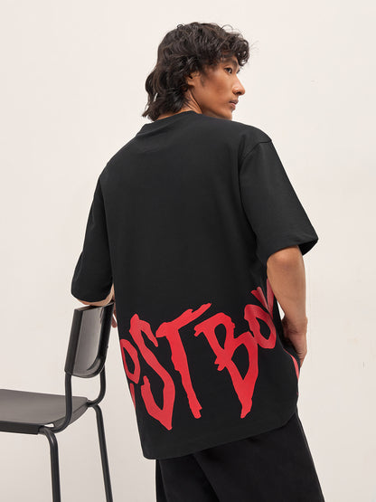 Men Solid Crew Neck Pure Cotton Oversize Tshirt TSH-LOSTIN-BK