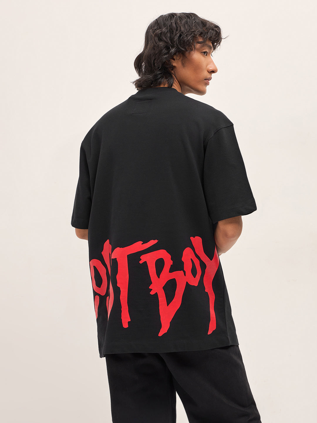 Men Solid Crew Neck Pure Cotton Oversize Tshirt TSH-LOSTIN-BK