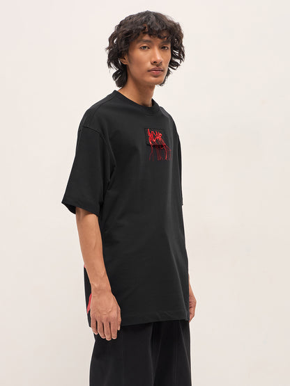 Men Solid Crew Neck Pure Cotton Oversize Tshirt TSH-LOSTIN-BK