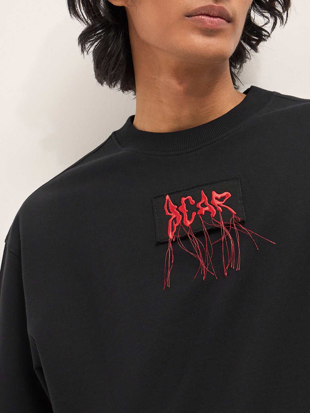 Men Solid Crew Neck Pure Cotton Oversize Tshirt TSH-LOSTIN-BK