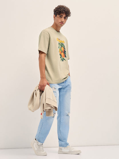 Men Graphic Printed Crew Neck Pure Cotton Oversize Tshirt TSH-ORANGEADE-BG
