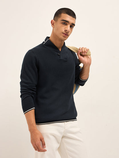 Men's Pure Cotton Shawl Collar Knit Tshirt TSH-OULO-BL