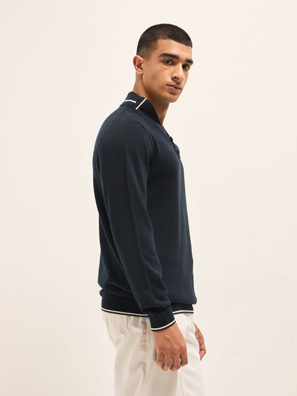 Men's Pure Cotton Shawl Collar Knit Tshirt TSH-OULO-BL