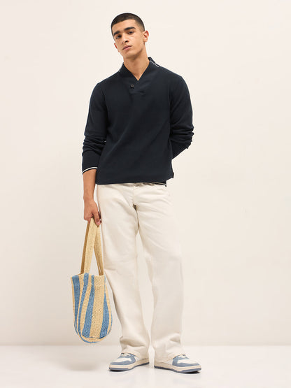 Men's Pure Cotton Shawl Collar Knit Tshirt TSH-OULO-BL