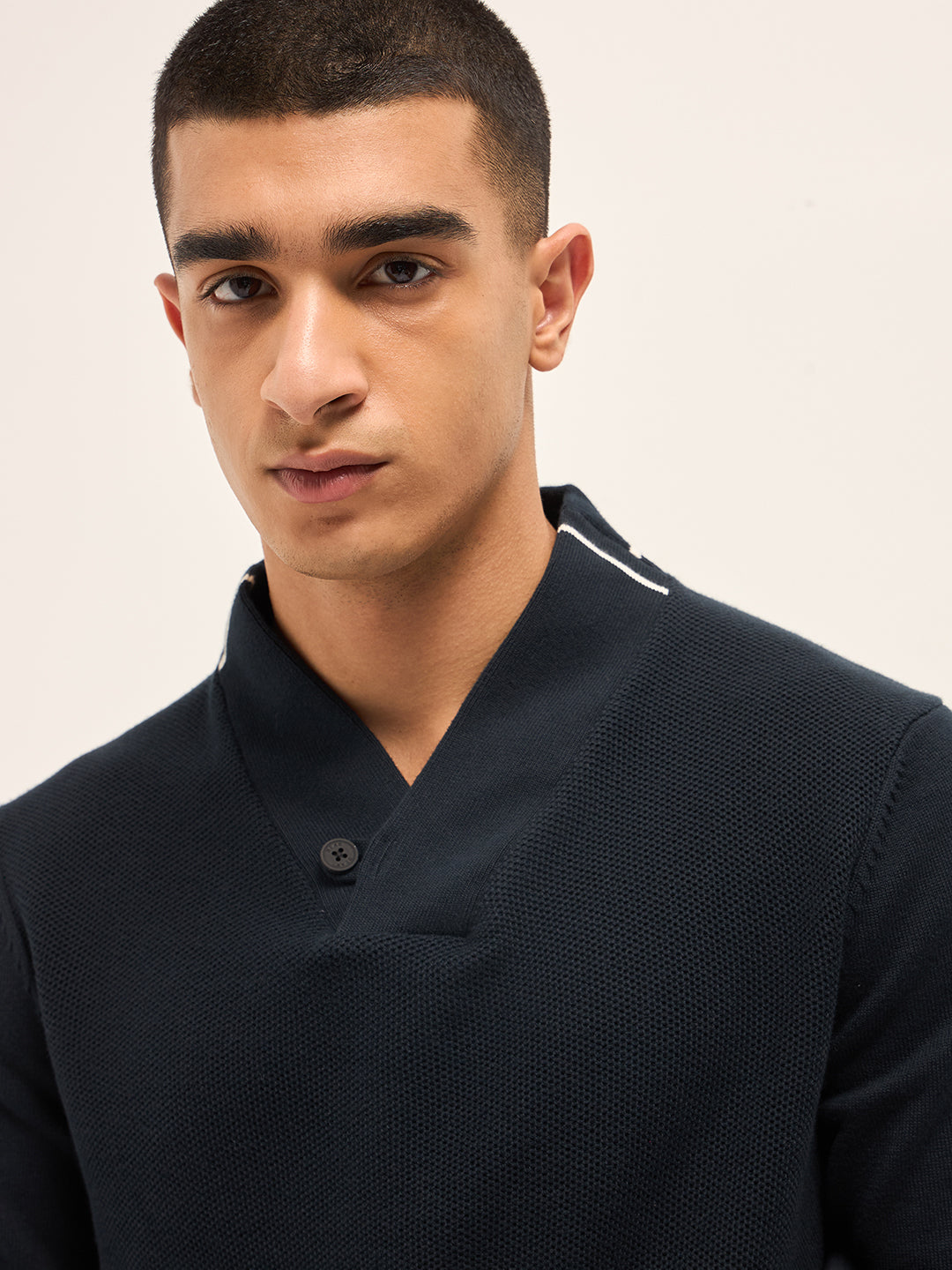 Men's Pure Cotton Shawl Collar Knit Tshirt TSH-OULO-BL