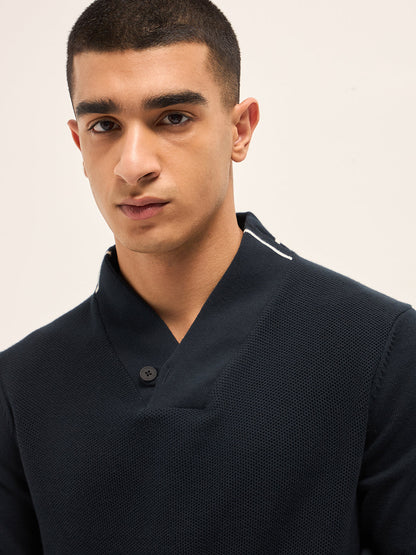 Men's Pure Cotton Shawl Collar Knit Tshirt TSH-OULO-BL