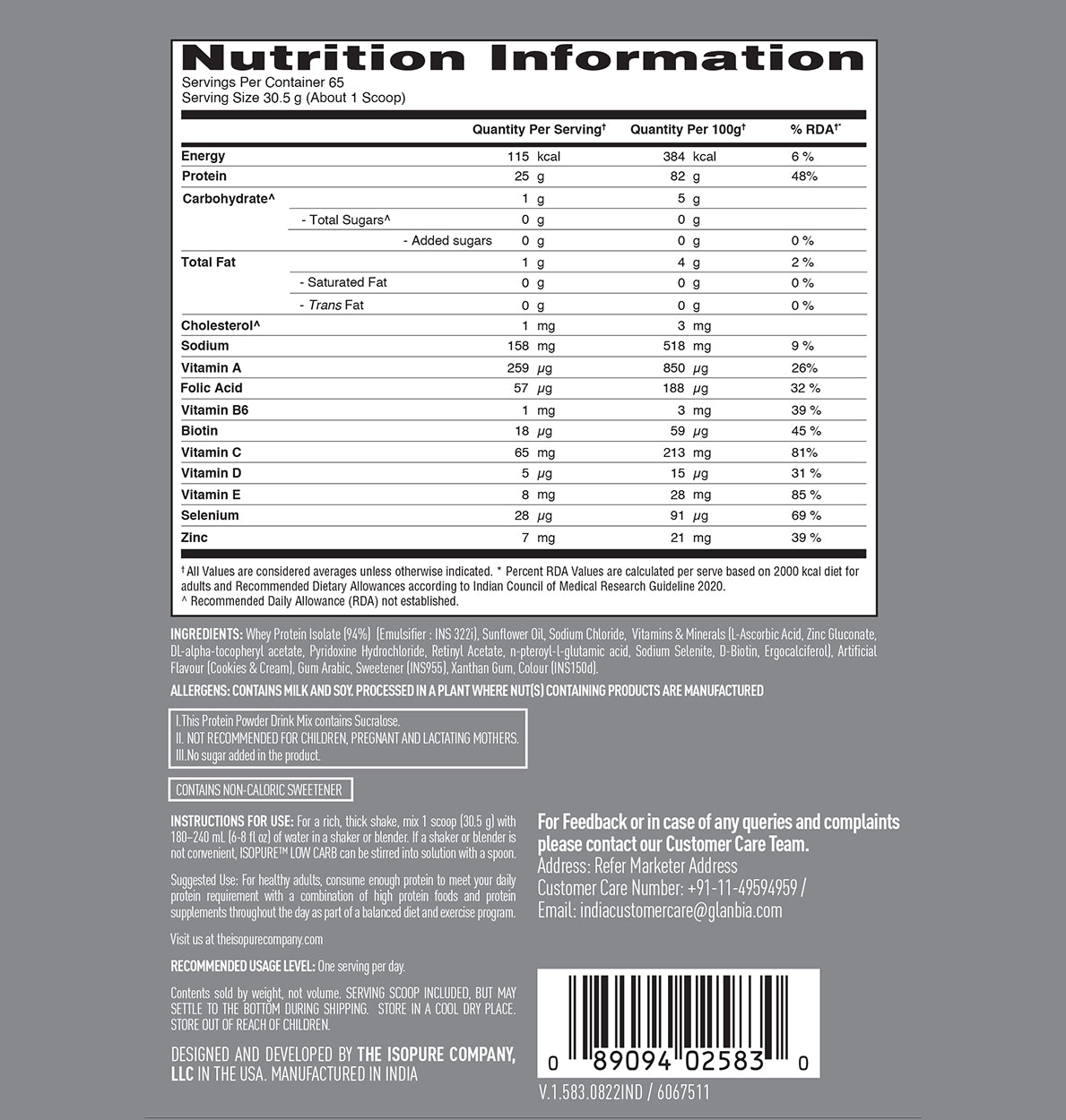 Isopure Whey Protein Isolate Powder with Vitamins for Immune Support - 2 kg (Cookies & Cream) | ISOPURE at Broadway