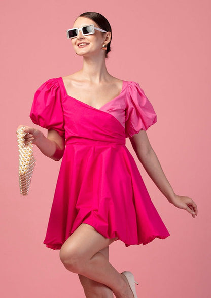 TWO TONE COTTON FUCHSIA DRESS | De Novoo at Broadway