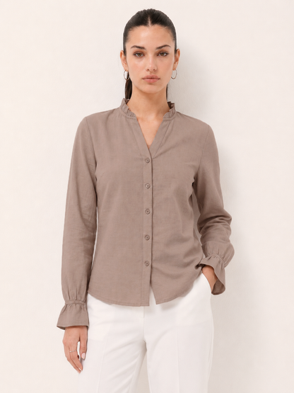 Ruffle Collar Shirt - Taupe
