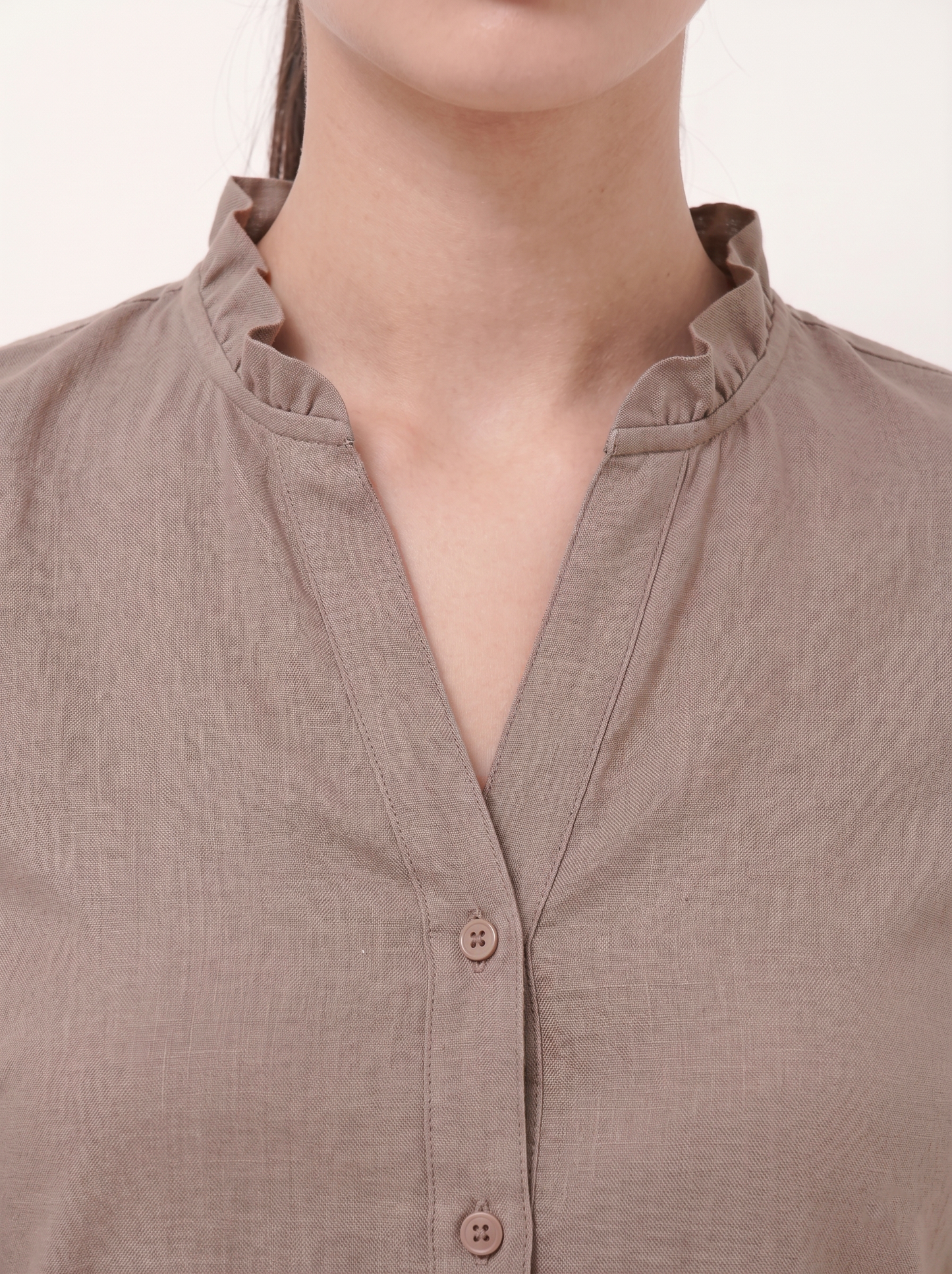Ruffle Collar Shirt - Taupe