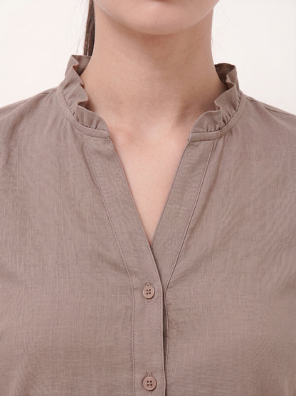 Ruffle Collar Shirt - Taupe