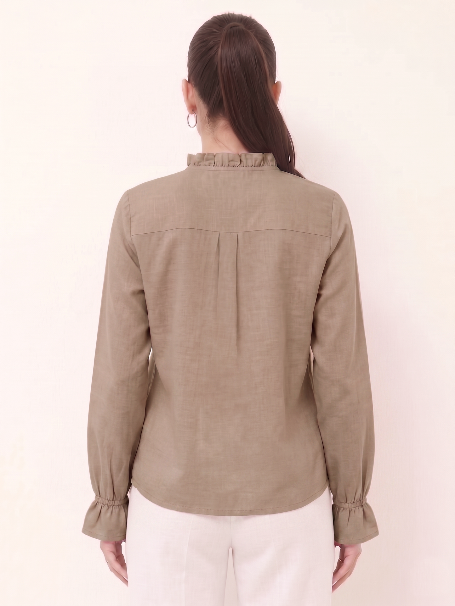 Ruffle Collar Shirt - Taupe
