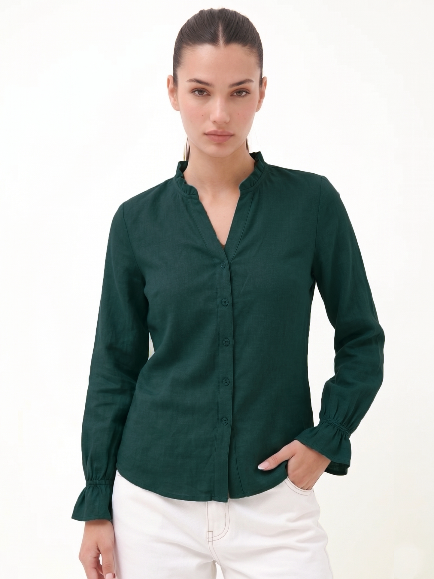 Ruffle Collar Shirt - Teal