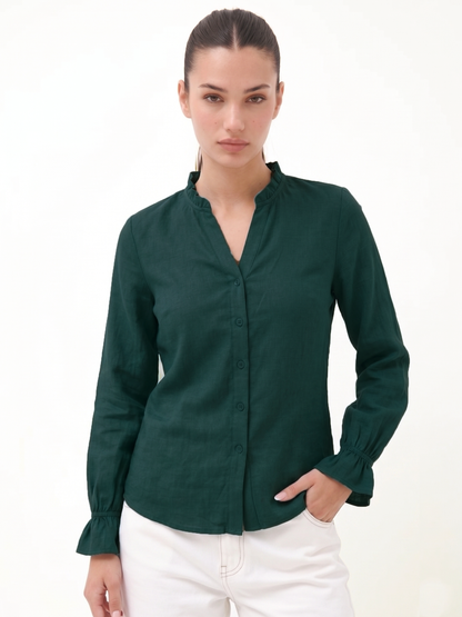 Ruffle Collar Shirt - Teal
