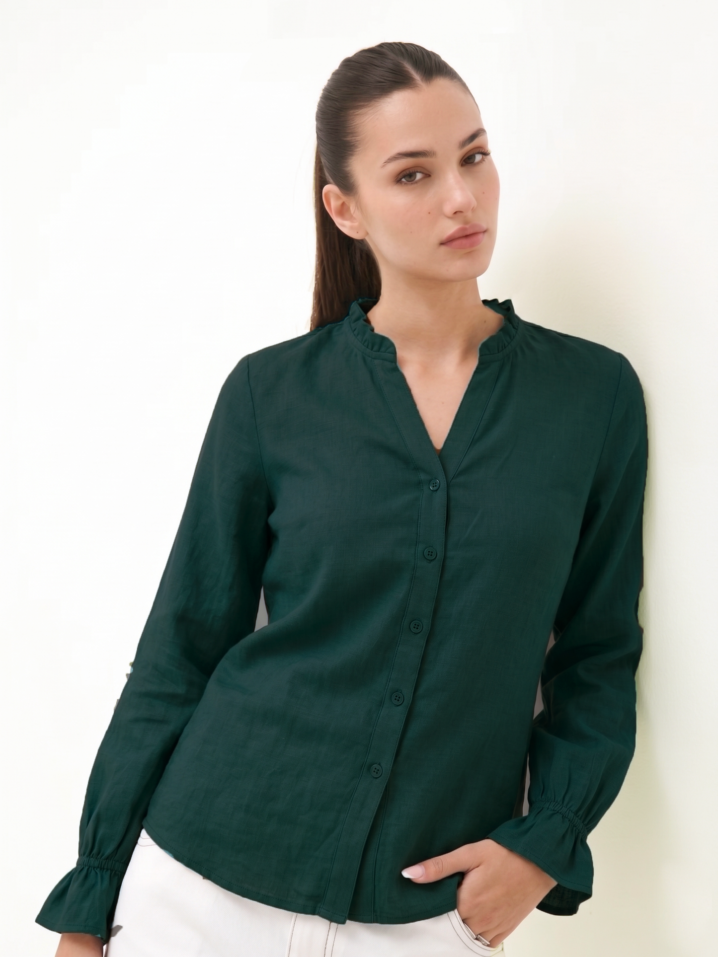 Ruffle Collar Shirt - Teal