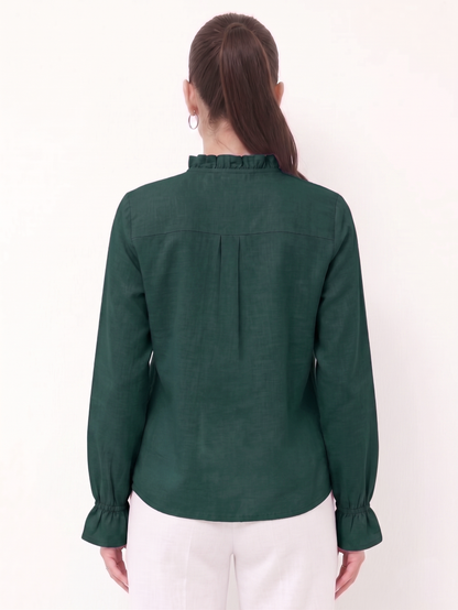 Ruffle Collar Shirt - Teal