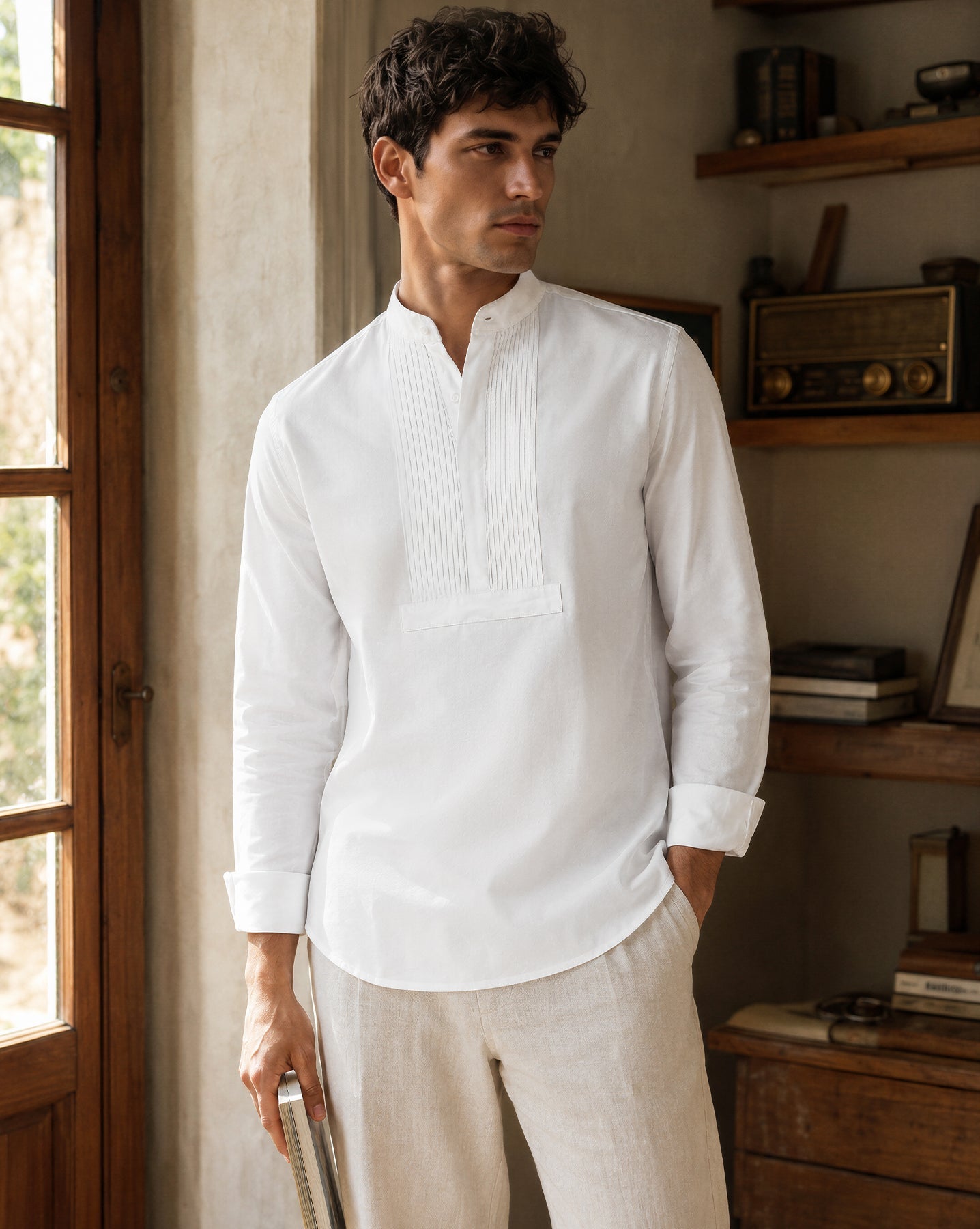 The Half Pintuck Placket Runway Shirt Off White