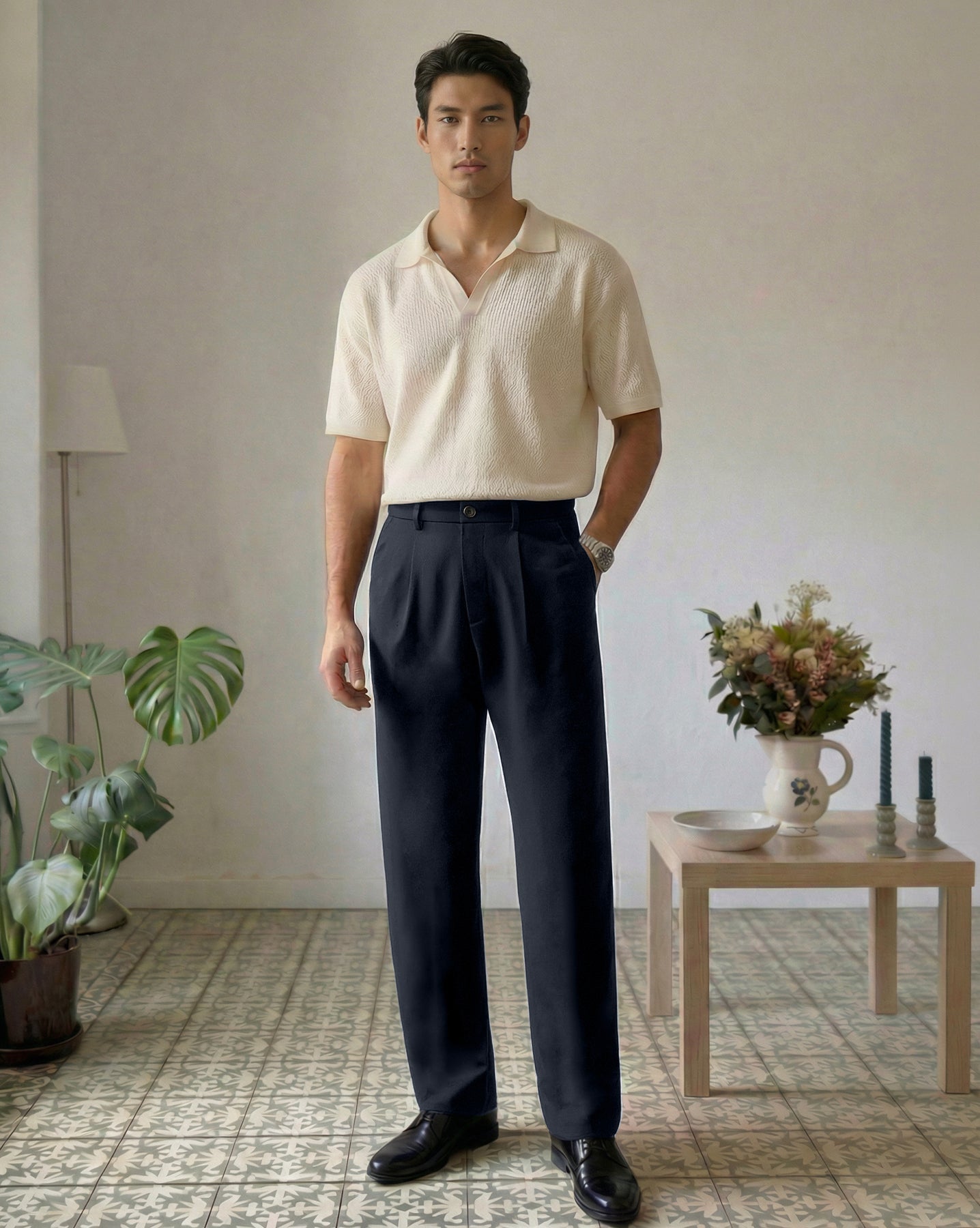 The Relaxed Textured Runway Pant Navy