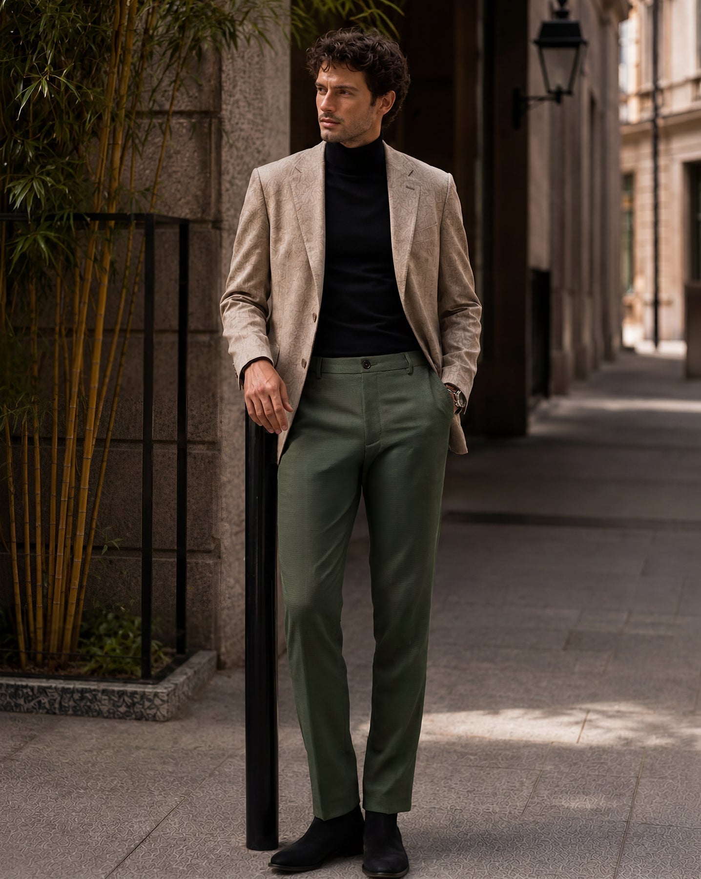 The Texture Tailored Pant Olive Grain