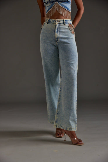 Rhinestone Embellished Cutout Jeans